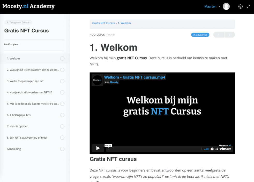 Wat staat erin Moosty's NFT Cursus